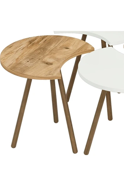 interGO Orta Sehpa Dörtlü Zigon Ahşap Ayaklı - Atlantik Çam Beyaz - Df41d01 - 4