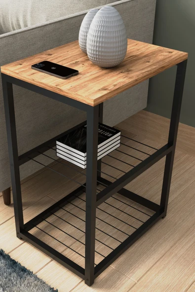 interGO Metal Ayaklı Dekoratif Tel Raflı Yan Sehpa ürün görseli