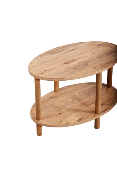 interGO Oval Ahşap Ayaklı Iki Katlı Gazetelikli - Atlantik Çam Orta Sehpa - Resim 4