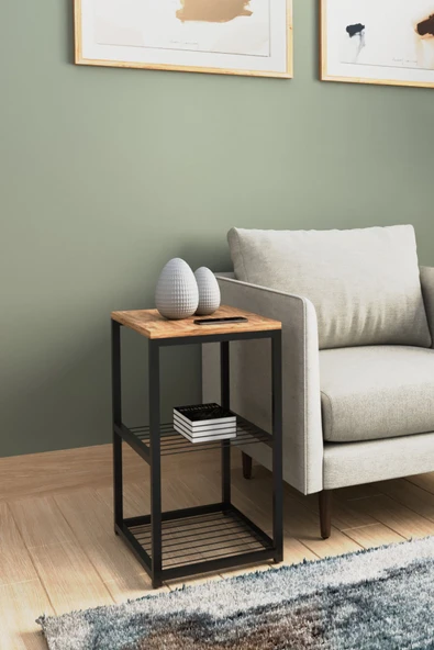 interGO Metal Ayaklı Dekoratif Tel Raflı Yan Sehpa - Resim 7