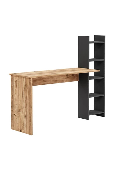 interGO Kitaplıklı Fonksiyonel Çalışma Masası - Atlantik Çam - Antrasit Gri - 5