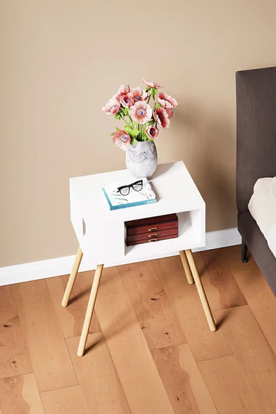 interGO Ahşap Ayaklı Dekoratif Raflı Komodin - Beyaz - 2