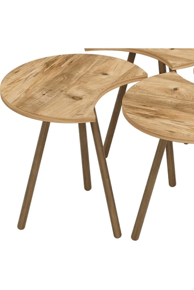 interGO Orta Sehpa Dörtlü Zigon Ahşap Ayaklı - Atlantik Çam - Resim 4