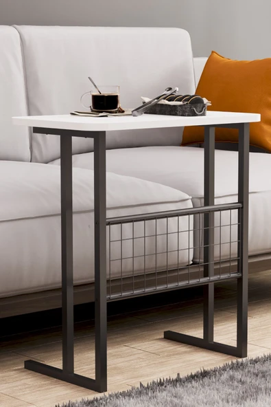 interGO Metal Ayaklı Laptop Sehpası Koltuk Sehpası Kahvaltı Masası Çalışma Sehpası - Beyaz - 6