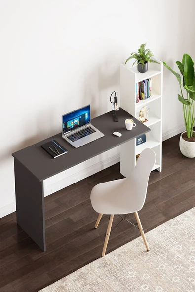 interGO Kitaplıklı Fonksiyonel Çalışma Masası - Antrasit Gri - Beyaz - 2