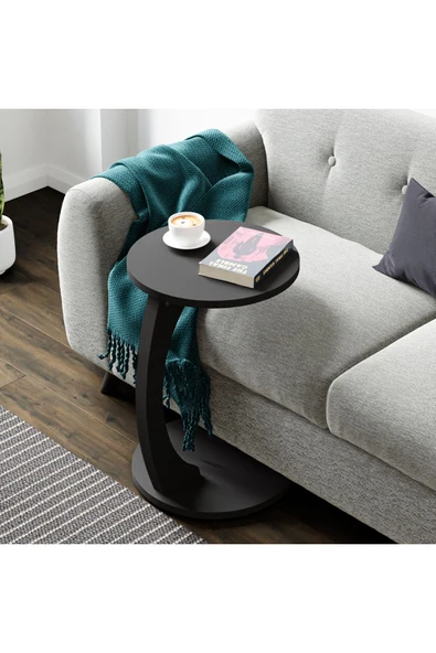 interGO Tekerlekli C Sehpa Koltuk Sehpası Yan Sehpa Zigon Sehpa Servis Sehpası - Siyah