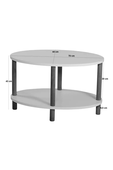 interGO Orta Sehpa Oval Ahşap Ayaklı Iki Katlı Gazetelikli - Beyaz - 5