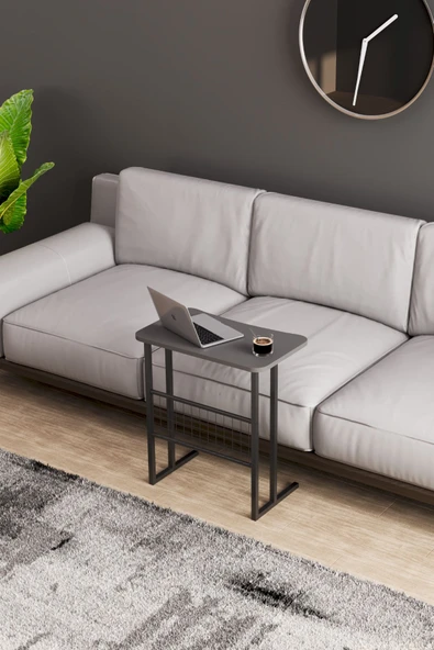 interGO Metal Ayaklı Laptop Sehpası Koltuk Sehpası Kahvaltı Masası Çalışma Sehpası - Koyu Gri - Resim 5