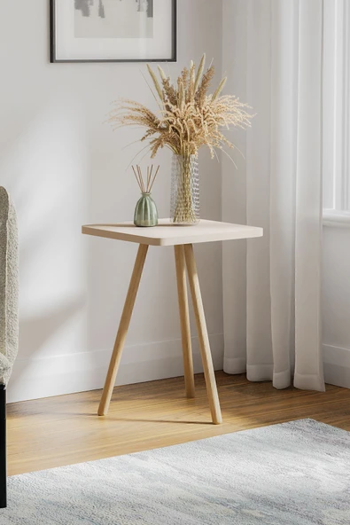 interGO Kare Yan Sehpa Ahşap Ayaklı Tekli Zigon Sehpa - 2