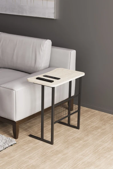 interGO Metal Ayaklı Laptop Sehpası Koltuk Sehpası Kahvaltı Masası Çalışma Sehpası - Traverten Desenli - Resim 7