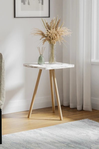 interGO Kare Yan Sehpa Ahşap Ayaklı Tekli Zigon Sehpa - Resim 2