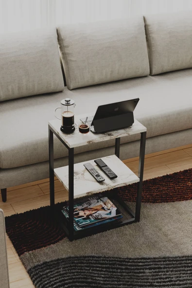 interGO Metal Ayaklı ve Ahşap Raflı Dekoratif Yan Sehpa - 4