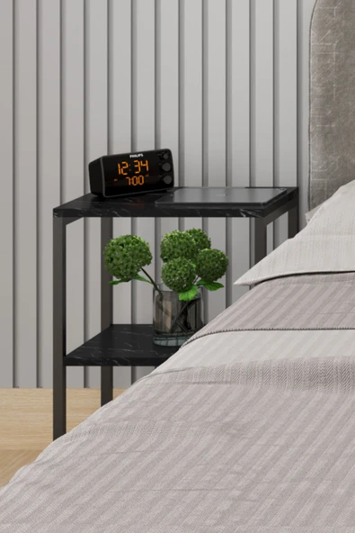 interGO Metal Ayaklı ve Ahşap Raflı Dekoratif Komodin - 5