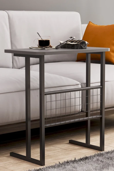 interGO Metal Ayaklı Laptop Sehpası Koltuk Sehpası Kahvaltı Masası Çalışma Sehpası - Koyu Gri - Resim 6