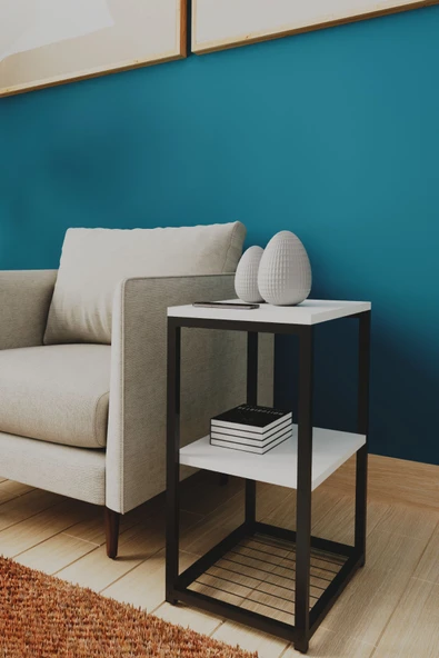 interGO Metal Ayaklı ve Ahşap Raflı Dekoratif Yan Sehpa - Resim 6