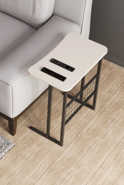 interGO Metal Ayaklı Laptop Sehpası Koltuk Sehpası Kahvaltı Masası Çalışma Sehpası - Krem - Resim 8