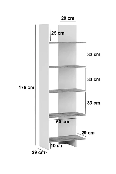 interGO Asimetrik Beş Raflı Kitaplık - Beyaz - 4