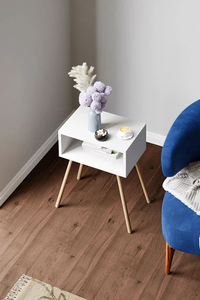 interGO Ahşap Ayaklı Raflı Komodin - Beyaz