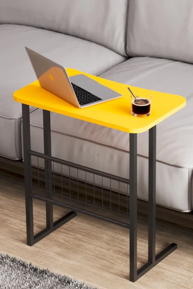 interGO Metal Ayaklı Laptop Sehpası Koltuk Sehpası Kahvaltı Masası Çalışma Sehpası - Sarı