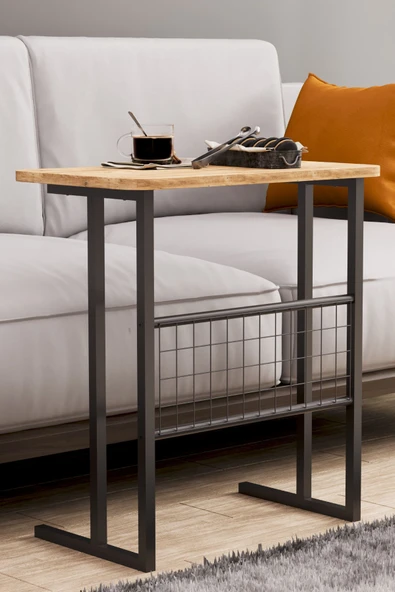 interGO Metal Ayaklı Laptop Sehpası Koltuk Sehpası Kahvaltı Masası Çalışma Sehpası - Atlantik Çam Desenli - Resim 6