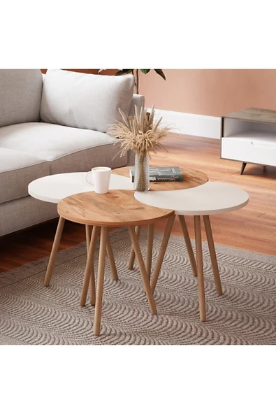 interGO Orta Sehpa Dörtlü Zigon Ahşap Ayaklı - Atlantik Çam Beyaz - Df41d01