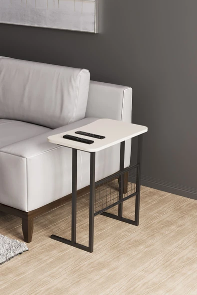 interGO Metal Ayaklı Laptop Sehpası Koltuk Sehpası Kahvaltı Masası Çalışma Sehpası - Krem - Resim 7