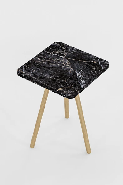 interGO Kare Yan Sehpa Ahşap Ayaklı Tekli Zigon Sehpa - Resim 4