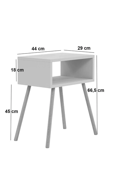 interGO Ahşap Ayaklı Raflı Komodin - Beyaz - 4