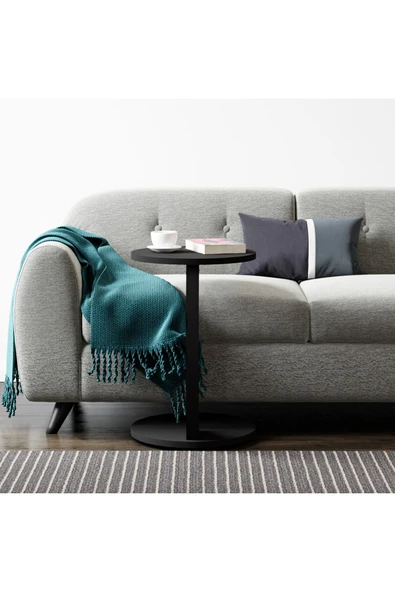 interGO Tekerlekli C Sehpa Koltuk Sehpası Yan Sehpa Zigon Sehpa Servis Sehpası - Siyah - 3