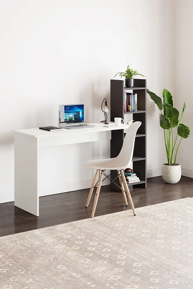 interGO Kitaplıklı Fonksiyonel Çalışma Masası - Beyaz - Antrasit Gri