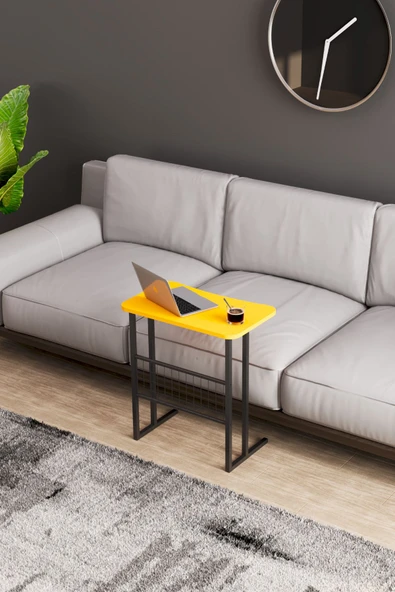 interGO Metal Ayaklı Laptop Sehpası Koltuk Sehpası Kahvaltı Masası Çalışma Sehpası - Sarı - 5