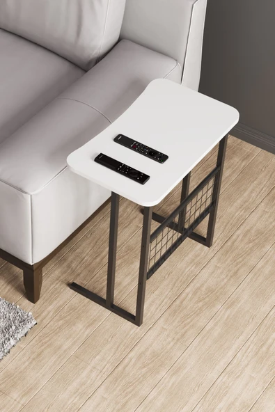 interGO Metal Ayaklı Laptop Sehpası Koltuk Sehpası Kahvaltı Masası Çalışma Sehpası - Beyaz - 8