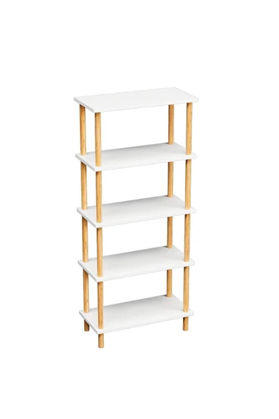 interGO Dekoratif 5 Raflı Ahşap Ayaklı Kitaplık - Beyaz - 6