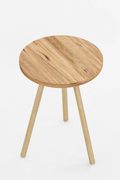 interGO Yuvarlak Yan Sehpa Ahşap Ayaklı Tekli Zigon Sehpa - 4