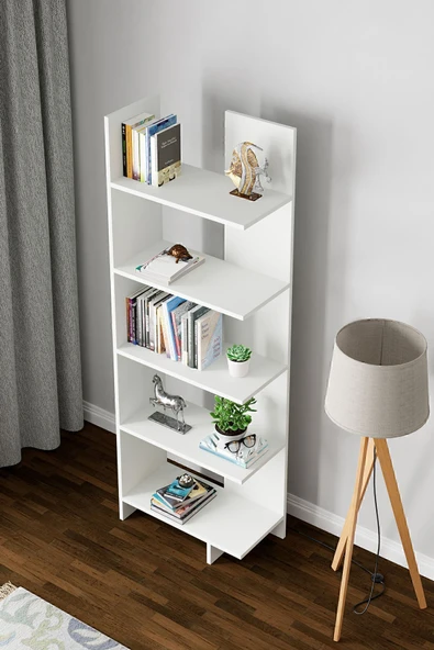 interGO Asimetrik Beş Raflı Kitaplık - Beyaz - 3