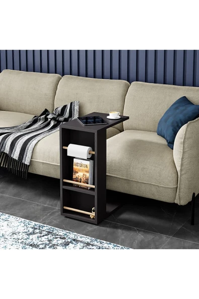 interGO Tekerlekli Yan Sehpa Rulo Havlu Takılabilir Koltuk Sehpası C Sehpa Zigon Sehpa - Antrasit Gri