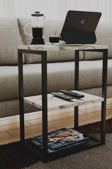 interGO Metal Ayaklı ve Ahşap Raflı Dekoratif Yan Sehpa - 3