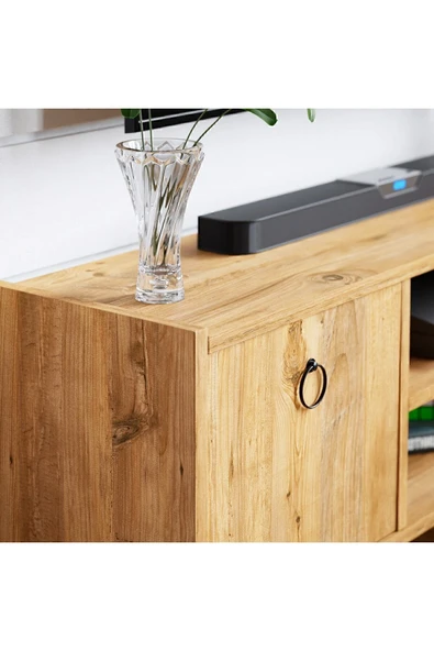 interGO Tv Sehpası Kapaklı Raflı Tv Ünitesi Televizyon Sehpası - Atlantik Çam - Resim 3