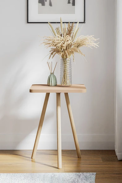 interGO Kare Yan Sehpa Ahşap Ayaklı Tekli Zigon Sehpa - Resim 3