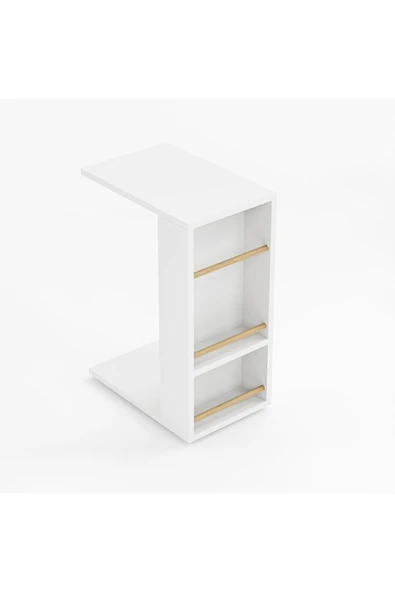 interGO Tekerlekli Yan Sehpa Rulo Havlu Takılabilir Koltuk Sehpası C Sehpa Zigon Sehpa - Beyaz - Resim 4