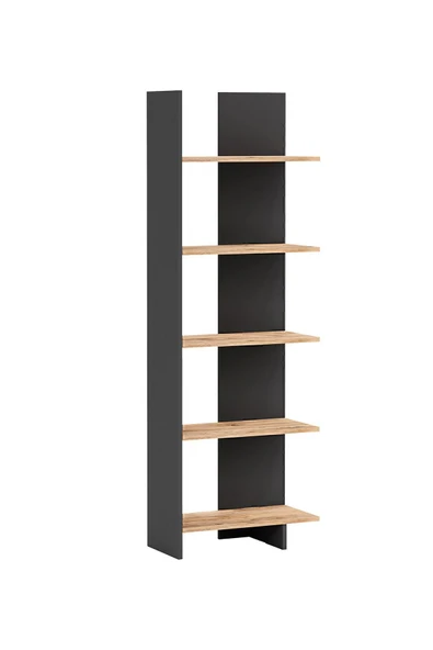 interGO Asimetrik Beş Raflı Kitaplık - Antrasit Gri - Atlantik Çam - 6