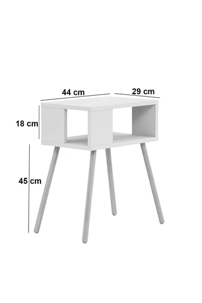 interGO Ahşap Ayaklı Dekoratif Raflı Komodin - Beyaz - 4
