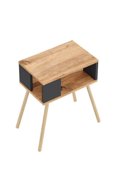 interGO Ahşap Ayaklı Dekoratif Raflı Komodin - Atlantik Çam - Antrasit Gri - 6