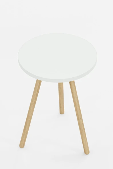 interGO Yuvarlak Yan Sehpa Ahşap Ayaklı Tekli Zigon Sehpa - 4