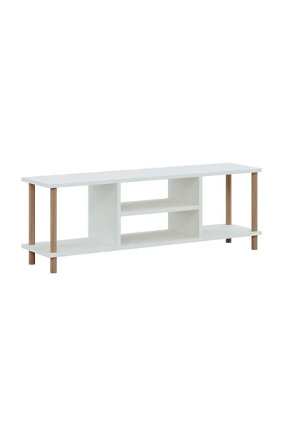 interGO Tv Sehpası Raflı Tv Ünitesi Televizyon Sehpası Ahşap Ayaklı - Beyaz - 3