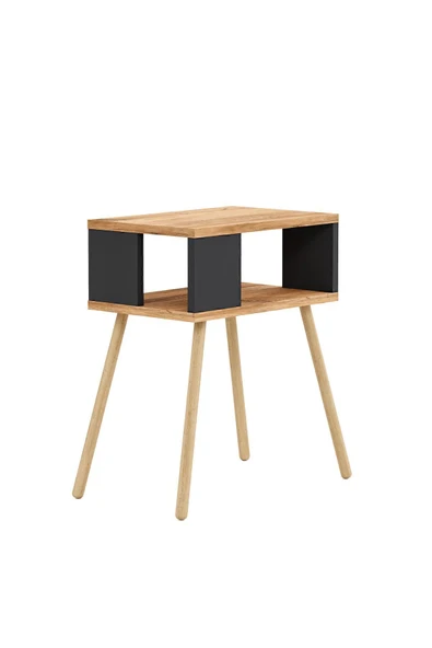 interGO Ahşap Ayaklı Dekoratif Raflı Komodin - Atlantik Çam - Antrasit Gri - 5