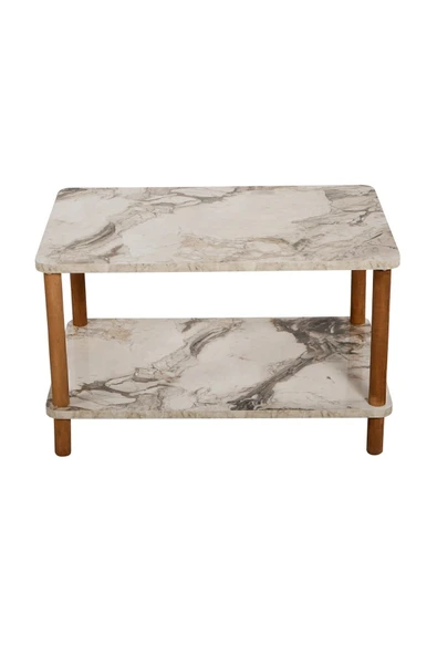interGO Orta Sehpa Dikdörtgen Ahşap Ayaklı Iki Katlı Gazetelikli - Krem Mermer Desenli - Resim 4