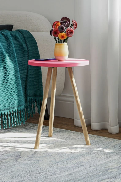 interGO Yuvarlak Yan Sehpa Ahşap Ayaklı Tekli Zigon Sehpa - 2