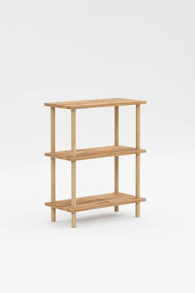 interGO Dekoratif 3 Raflı Ahşap Ayaklı Kitaplık Yan Sehpa - 5