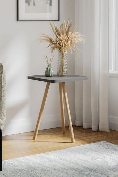 interGO Kare Yan Sehpa Ahşap Ayaklı Tekli Zigon Sehpa - 2